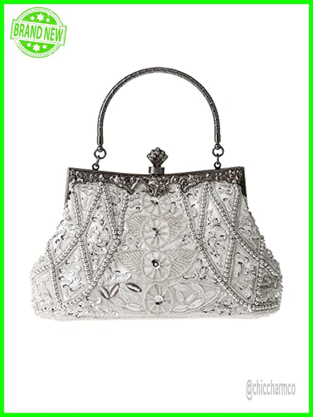Vintage Floral Beaded Rhinestone Embroidery Clutch Sequin Crossbody Evening Bag
